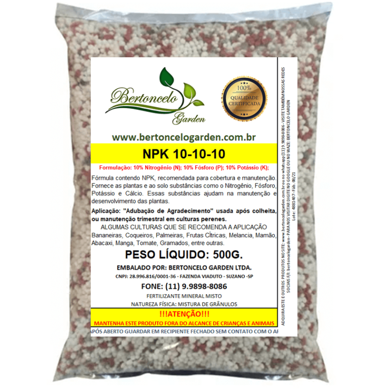 NPK 10-10-10 Fertilizante para Plantas - Embalagem com 1kg.