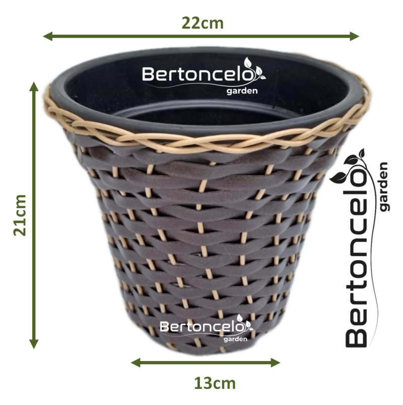 Vaso Trançado em Vime Sintético - Marrom Escuro